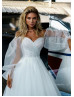 Off Shoulder White Organza Sweet Wedding Dress With Horsehair Trim